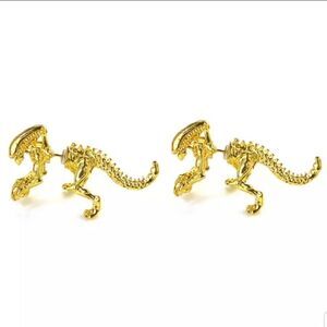 Gold Dinosaur Stud Earrings